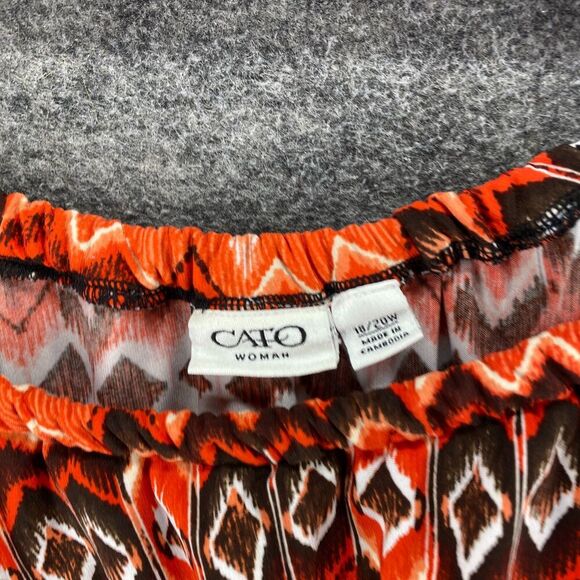 Cato Top Women 18/20W Plus Orange Striped Short Sleeve Round Neck Pullover - Picture 3 of 7